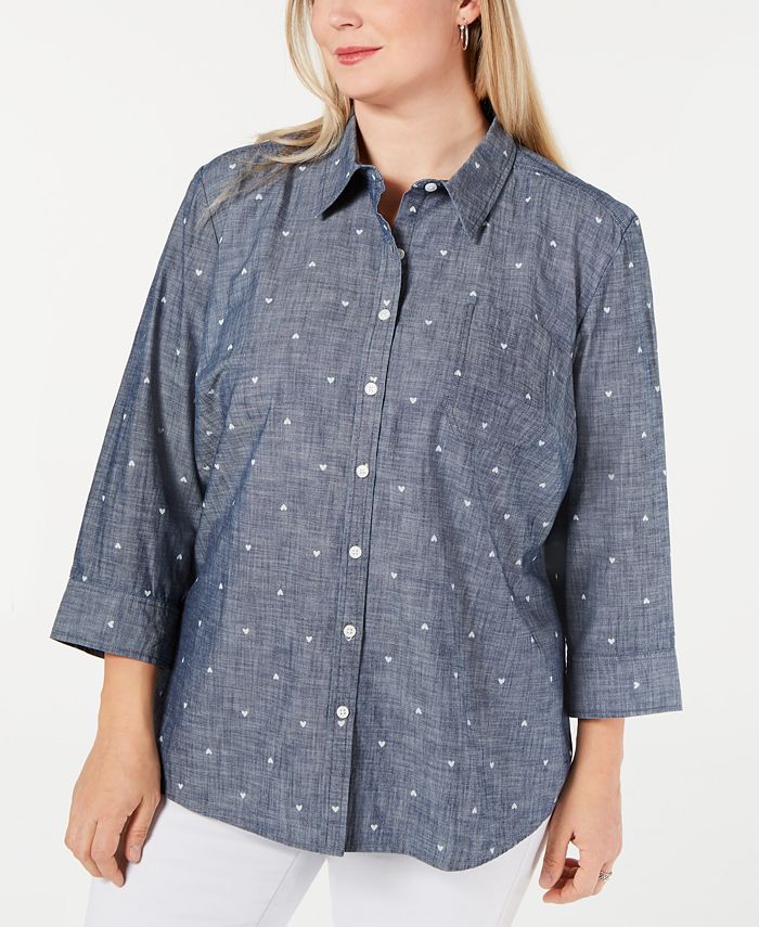 Karen Scott Plus Size Cotton Lovely Hearts Button-Up Shirt, Created for ...