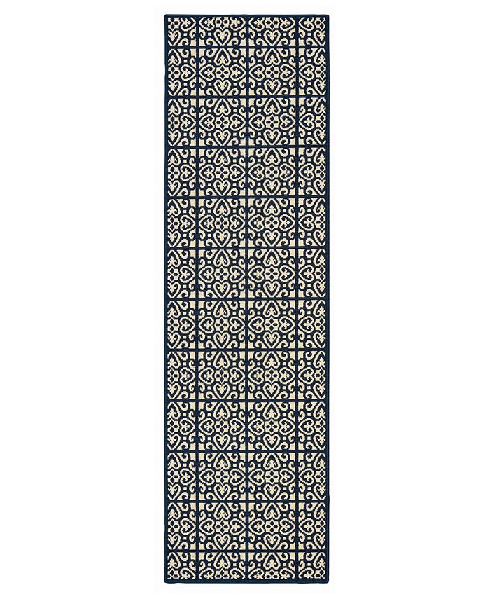 Oriental Weavers - Marina 5927B Ivory/Navy 2'3" x 7'6" Indoor/Outdoor Runner Area Rug
