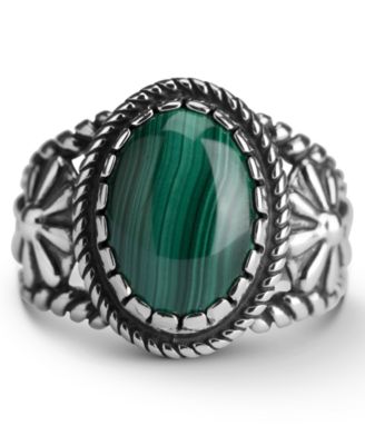 American West - Malachite or Orange Spiny Oyster Bezel Set Ring in Sterling Silver