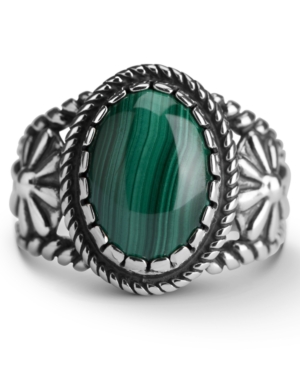 image of American West Malachite Bezel Set Ring in Sterling Silver
