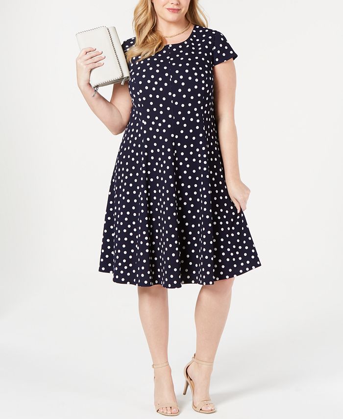 Jessica Howard Plus Size Polka Dot Fit and Flare Dress - Macy's