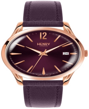 Henry London HAMPSTEAD LADIES 39MM PURPLE LEATHER STRAP WATCH WITH ROSE GOLD STAINLESS STEEL CASING