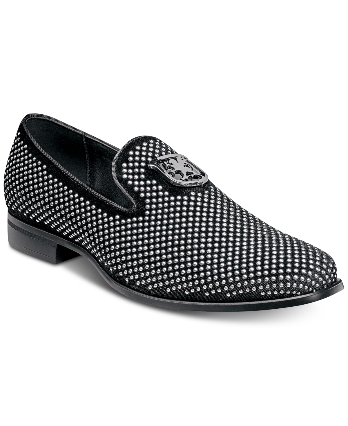 Shop Stacy Adams Men's Swagger Studded Ornament Slip-on Loafer In Black,silver