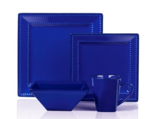 Lorren Home Trends 16 Piece Square Beaded Stoneware Dinnerware Set, Service For 4 In Blue