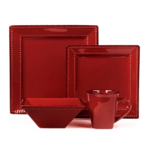Lorren Home Trends 16 Piece Square Beaded Stoneware Dinnerware Set, Service For 4 In Red