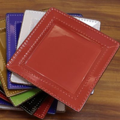 16 Piece Square Beaded Stoneware Dinnerware set, Service for 4