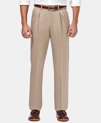 Men's Premium No Iron Khaki Classic Fit Pleat Hidden Expandable Waist Pants