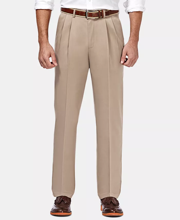 Men's Premium No Iron Khaki Classic Fit Pleat Hidden Expandable Waist Pants - thumbnail 7