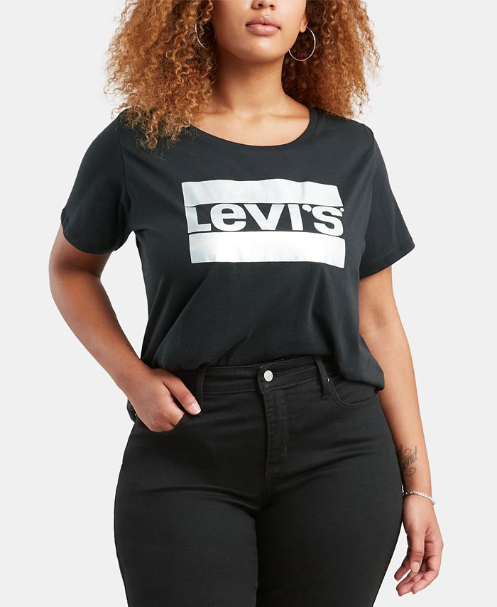 Plus Size Tee with Iconic Logo in Mineral Black