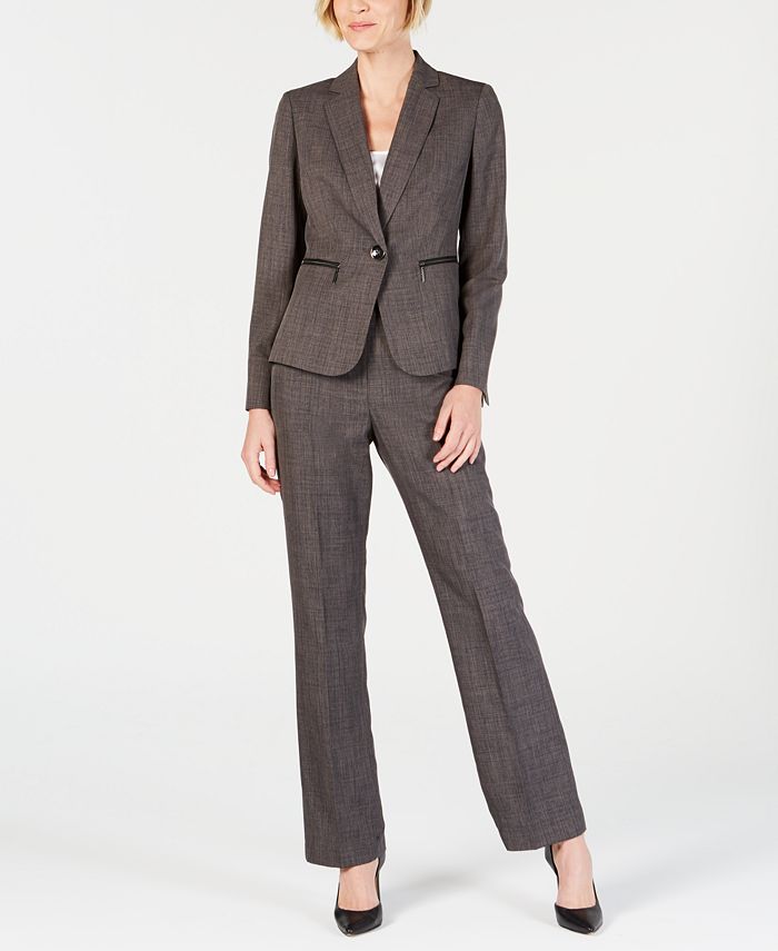 Le Suit Zippered-Pocket Shoulder-Pad Pantsuit - Macy's