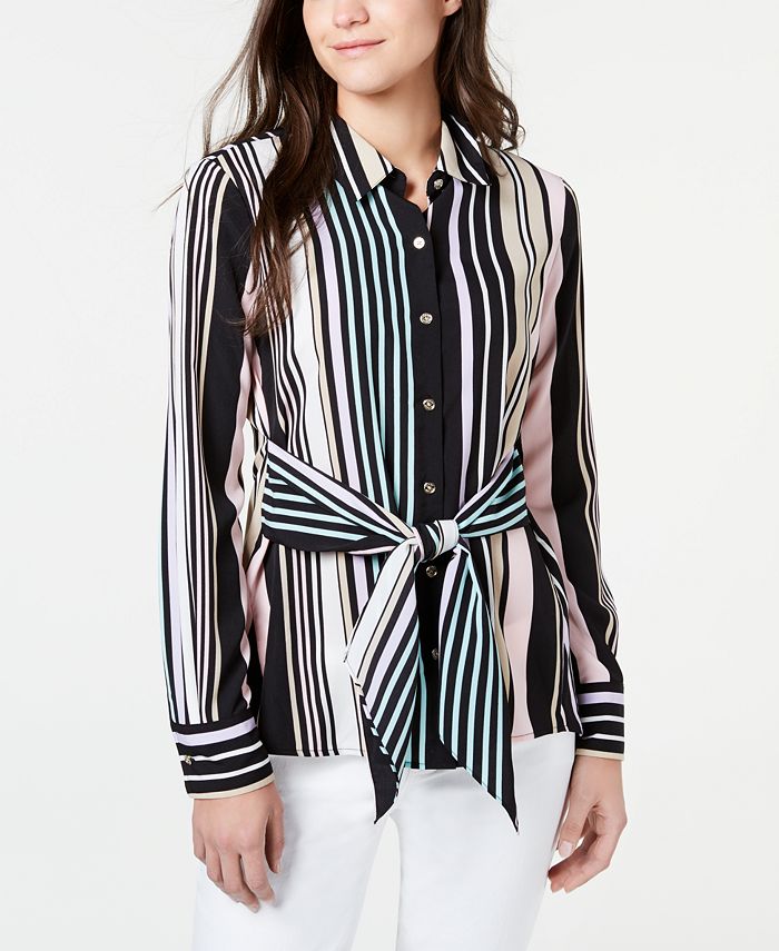 Tommy Hilfiger Striped Tie-Back Button-Up Shirt, Created for Macy's ...