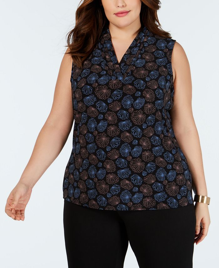 Anne Klein Plus Size Pleated-Neck Shell - Macy's