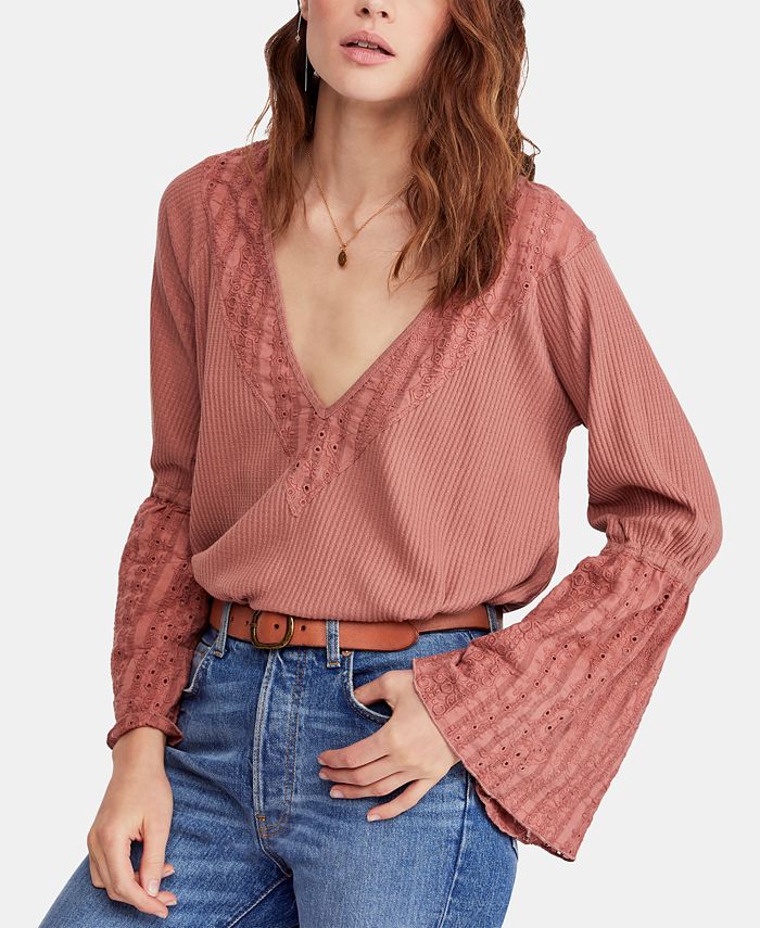 Blouse Free People Parisian Nights - Taille S Vermillon - Manches Cloche - Neuf Sans étiquettes
