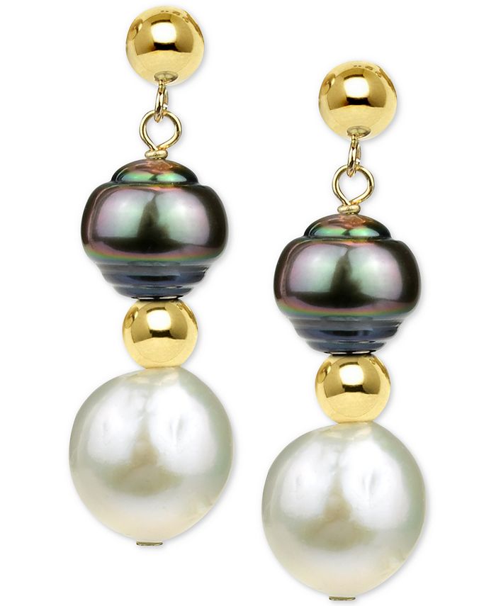 Macy's - Cultured Baroque Freshwater Pearl (11-12mm) and Tahitian Pearl (8-9mm) Drop Earrings in 14k Gold