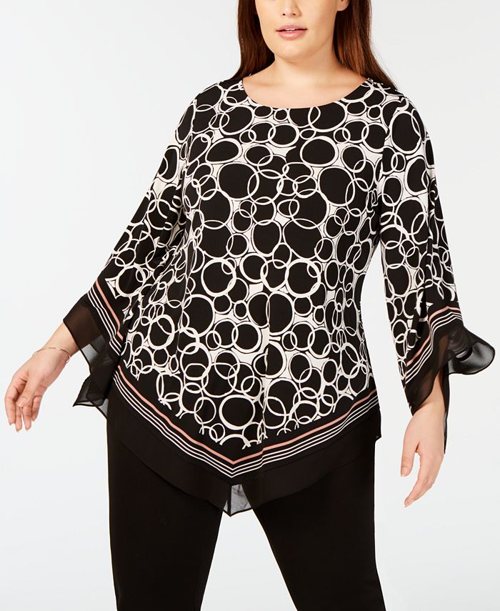 Alfani Plus Size Printed Pointed-Hem Top, Created for Macy's - Macy's