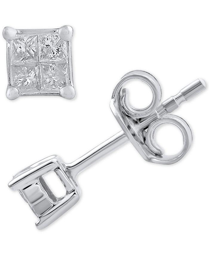 Macy's Diamond Princess Quad Cluster Stud Earrings (1/10 ct. t.w.) in ...