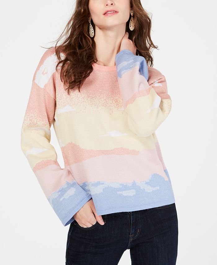 INC International Concepts I.N.C. Petite Intarsia Bell-Sleeve Pullover ...