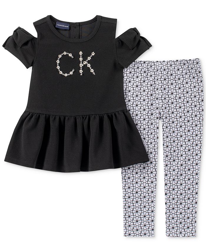 Calvin Klein Toddler Girls 2-Pc. Peplum Tunic & Printed Leggings Set ...