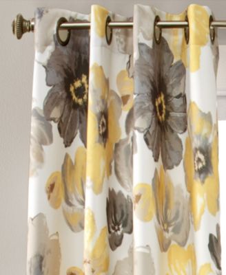 Lush Decor Leah Light Filtering Window Curtain Panels, Pair, 52" W x 120" L, - Floral Drapes for Bedroom - Yellow Curtains -Farmhouse Decor