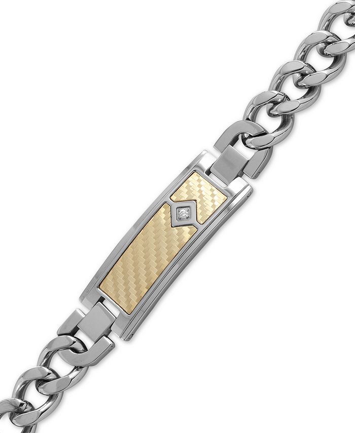 Macy's Men's Diamond Accent ID Bracelet in 18k Gold & Stainless Steel