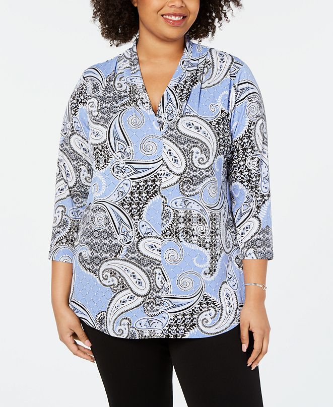 Charter Club Plus Size Paisley Knit Top, Created for Macy ...