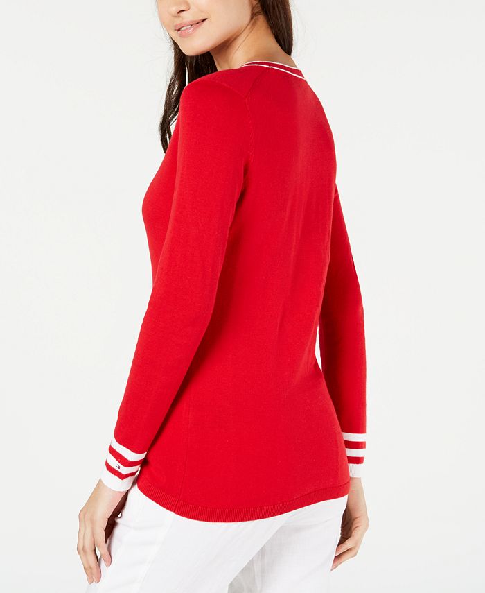 Tommy Hilfiger Ivy Cotton StripedTrim Sweater, Created for Macy's Macy's