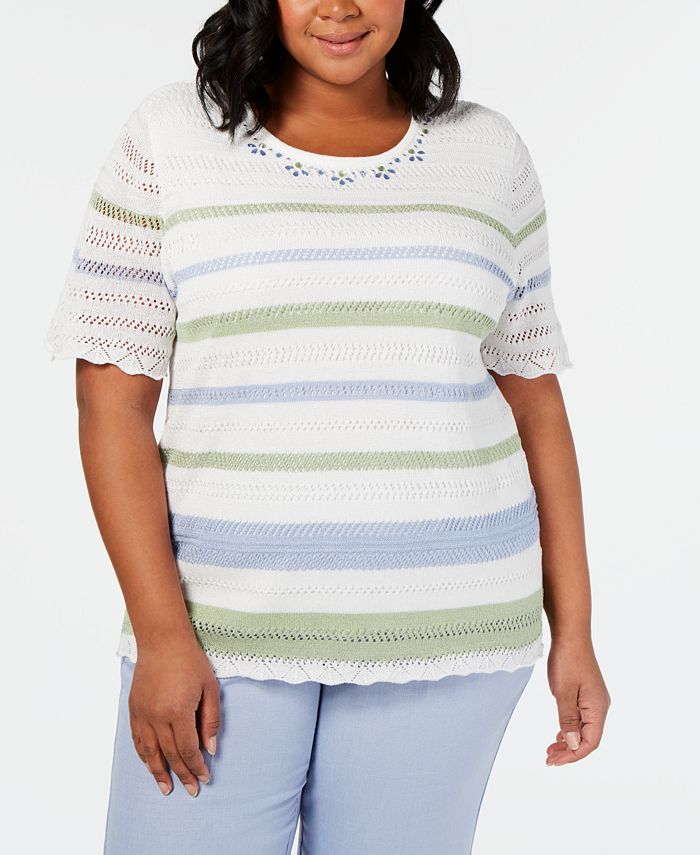Alfred Dunner Plus Size Southampton Embellished Pointelle Sweater - Macy's