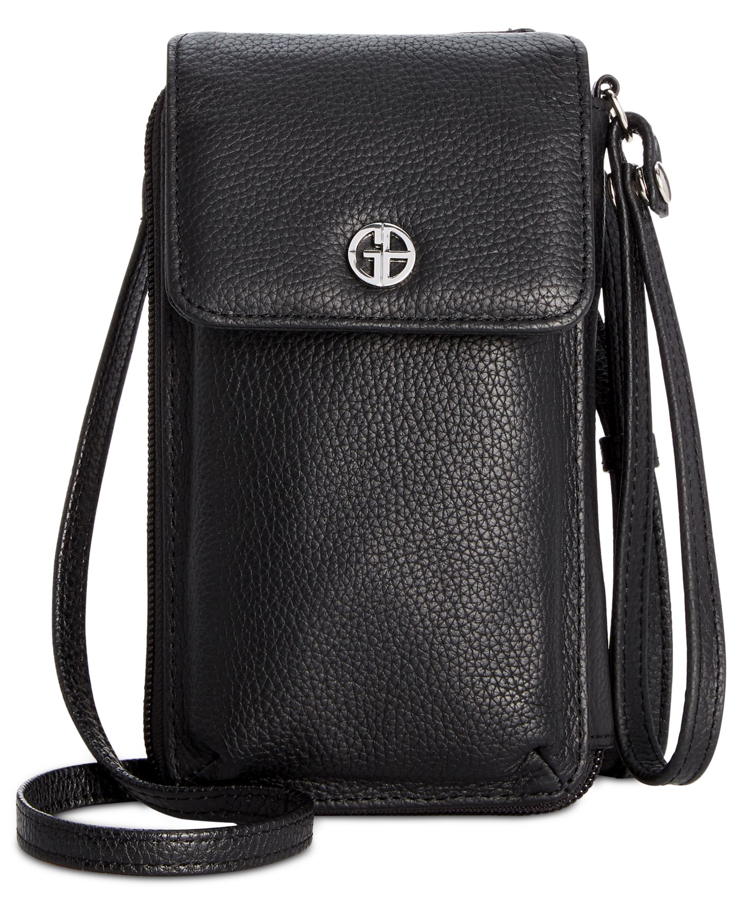 Женский кошелёк Giani Bernini Softy Leather Tech Crossbody Wallet, цвет: Чёрный / Серебряный — фото 1