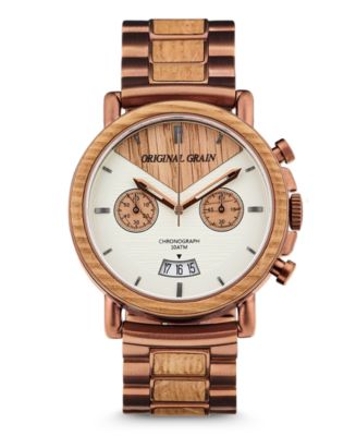 Original Grain Mens Chronograph Reclaimed Whiskey Barrel Wood in Espresso Stainless Steel 44mm Watch Macy s