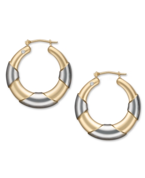 Signature Gold Diamond Accent Graduated Hoop Earrings in 14k Gold and White Gold over Resin
