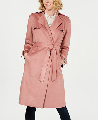 Tahari T Faux-Suede Belted Trench Coat - Macy's