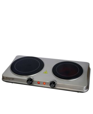 Megachef Portable Dual Vitro-Ceramic Infrared Cooktop - Silver: 2 Burners, Electric Smooth Top, Portable Hot Plate