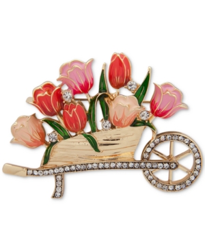image of Anne Klein Gold-Tone Pave & Colored Enamel Flower Cart Pin, Created for Macy-s
