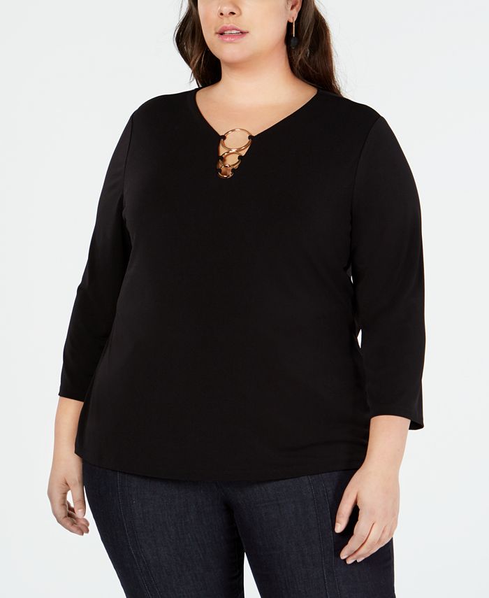 INC International Concepts I.N.C. Plus Size O-Ring Knit Top, Created ...