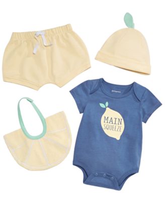 First Impressions Baby Boys or Girls Lemon Graphic Bodysuit, Shorts, Bib & Cap Separates, Created for Macy's 