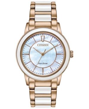 image of Citizen Eco-Drive Women-s Chandler Rose Gold-Tone Stainless Steel & White Ceramic Bracelet Watch 36mm