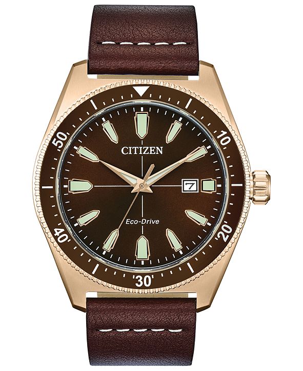 Citizen EcoDrive Men's Brycen Brown Leather Strap Watch 43mm & Reviews