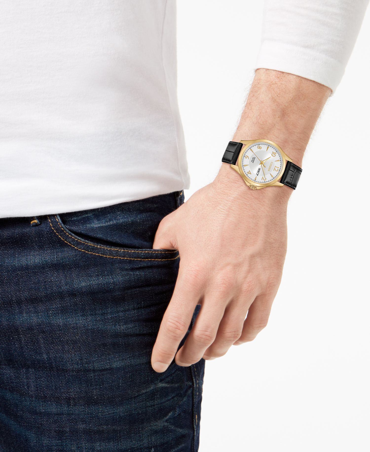 Men's Quartz Brown Leather Strap Watch 41mm