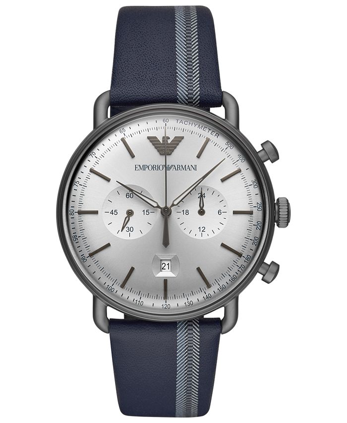 Emporio Armani Men's Chronograph Blue Leather Strap Watch 43mm ...