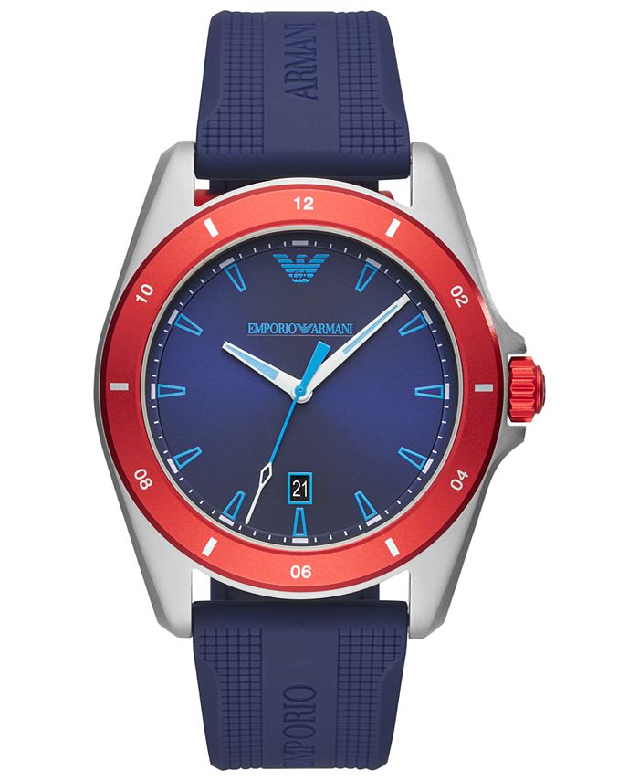 Emporio Armani Men's Blue Silicone Strap Watch 44mm & Reviews - All Fine  Jewelry - Jewelry & Watches - Macy's