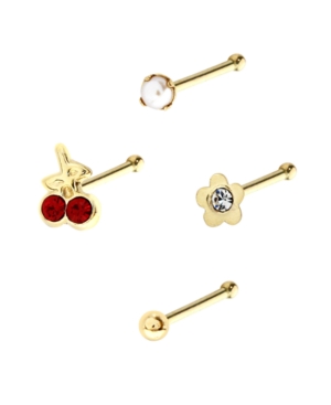 image of Bodifine 10K Gold Pearl and Crystal Nose Studs Set of 4