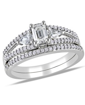 image of Certified Diamond (1 ct. t.w.) Emerald-Shape 3-Stone Bridal Set in 14k White Gold