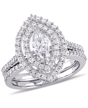image of Certified Diamond (1 ct. t.w.) Marquise-Shape Double Halo Bridal Set in 14k White Gold