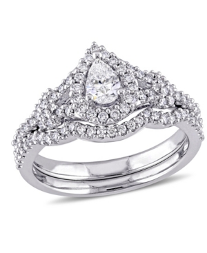 image of Certified Diamond (7/8 ct. t.w.) Pear-Shape Halo Split Shank Bridal Set in 14k White Gold