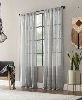 Textured Slub Stripe Anti-Dust Linen Blend Sheer Curtain Panel