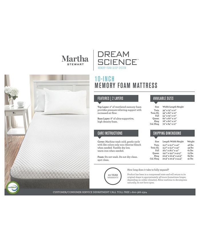 Dream science by martha stewart collection 10 memory sales foam mattress
