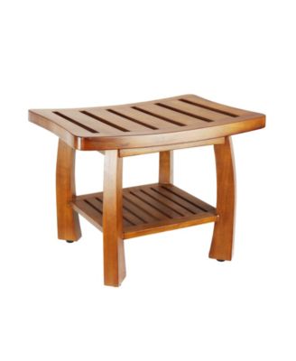 Solid Wood Spa Bench with Storage Shelf, Teak Color Finish