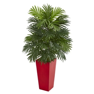 Nearly Natural Areca Palm Artificial Plant In Red Planter In Green