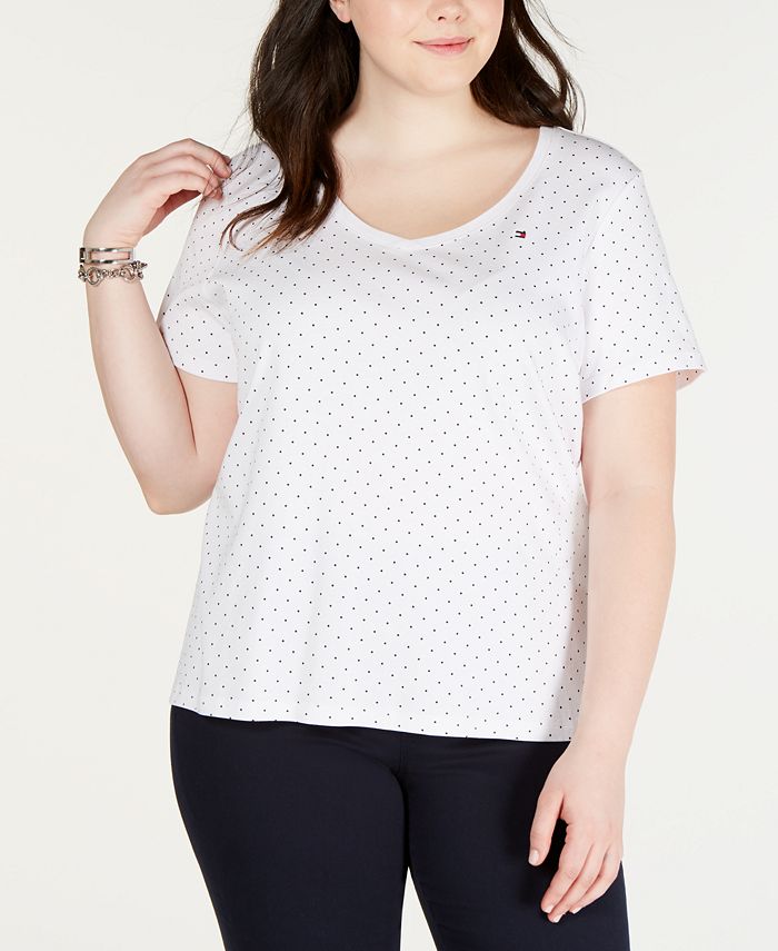 Tommy Hilfiger Plus Size Cotton Polka Dot T-Shirt, Created for Macy's ...