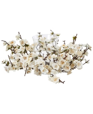 Nearly Natural Plum Blossom Candelabrum In White